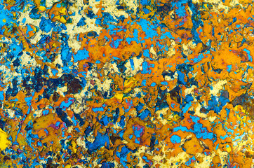 abstraction texture layers multicolored oil paint on rusty metal