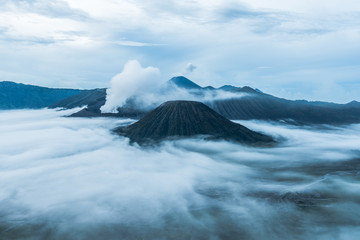 view of Mount Bromo in the fog