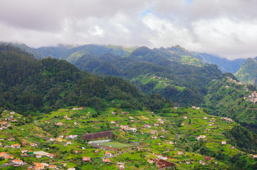 Naklejka na ściany i meble View of mountains on the route Vereda da Penha de Aguia, Madeira Island, Portugal, Europe.