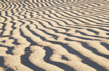 Pattern of ripples in the sand of the dunes, caused by the wind