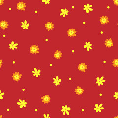 Obraz premium Repeated flowers and round dots. Simple floral seamless pattern. Endless feminine print.