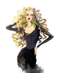 A woman with long hair, a watercolor.