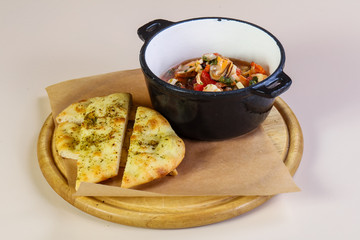Seafood suop with bread