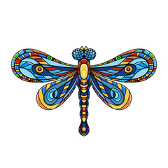 Exquisite ornate stylized dragonfly. Spiritual, esoteric, totem symbol of Africa, India, America. Ethnic tribal patterns with elements of Ar Nouveau and Boho. For tattoo, design for T-shirt, fabric © NinaVetrova