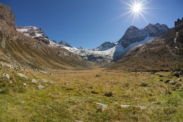 walking at fall in a mountain valley