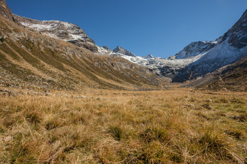 walking at fall in a mountain valley