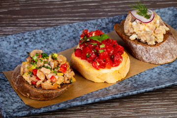 Delicious assorted bruschette