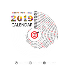Fototapeta premium Szablon kalendarza 2019. Kalendarz spiralny. Kalendarz 2019 zestaw 12 miesięcy. Roczny kalendarz wektor szablon papeterii. Ilustracja wektorowa.