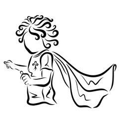 Curly cute baby in a raincoat, a little superhero