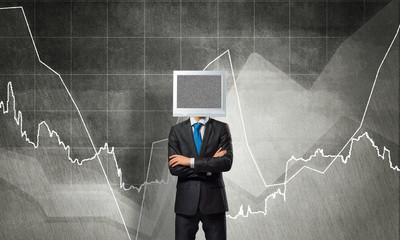 Businessman with monitor instead of head.