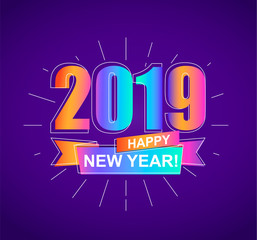 2019 Happy New Year colorful card. Vector.
