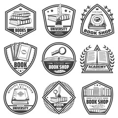 Obraz premium Vintage Monochrome Bookstore Labels Set