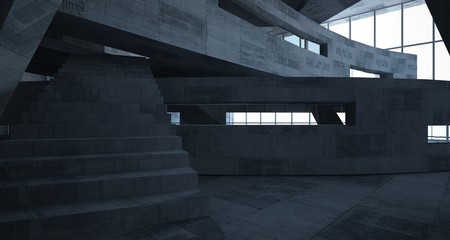 Obraz premium Abstract white and concrete parametric interior with window. 3D illustration and rendering.