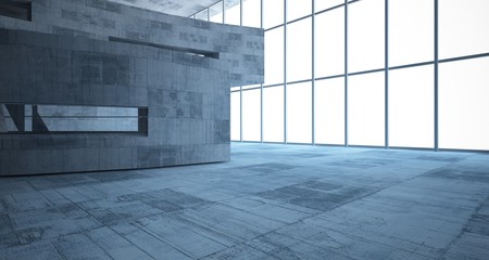 Abstract white and concrete parametric interior  with window. 3D illustration and rendering.