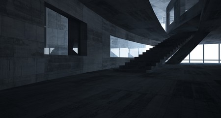 Abstract white and concrete parametric interior  with window. 3D illustration and rendering.