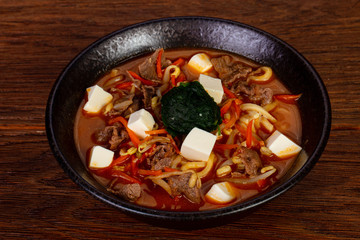 Japanese soup with tofu and beef