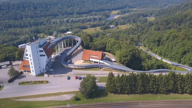 Beautiful aerial Sigulda view over river Gauja.
