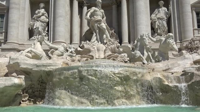 Static footage of the Trevi Fountain in Rome Italy in Italian language Fontana di Trevi is a fountain in the Trevi district designed by Italian architect Nicola Salvi and completed by Giuseppe Pannini