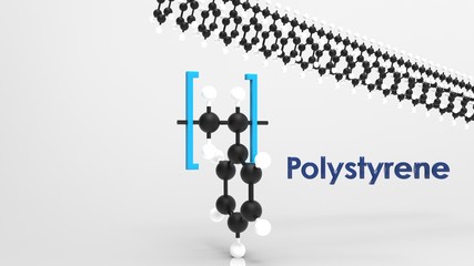 Polystyrene monomer and polymer  3D illustration
