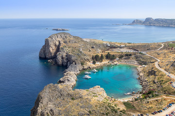 St Paul's Bay at Lindos on the Island of Rhodes Greece