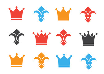 Crown and fleur de lis icons. Heraldic crowns and diadems for design © 3dwithlove