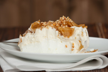 Home Baked Pavlova Cake With Caramelized Apples, Hazelnut, Whipped Cream, Meringue.