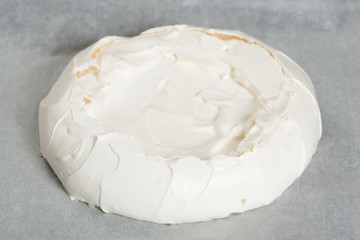 Large Meringue. Cooking Process Of Pavlova Cake.