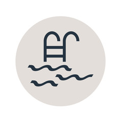 Logotipo escalera de piscina en circulo gris