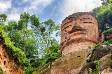Fototapeta na wymiar Closeup bottom view of the Leshan Giant Buddha, China
