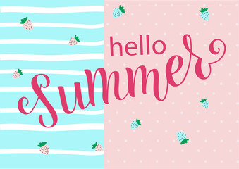 HELLO SUMMER-season vocation, weekend, holiday badge. Summer time wallpaper. Summer vector lettering text. Happy Summer Day. EPS 10