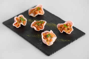 Salmon tartar on a tray
