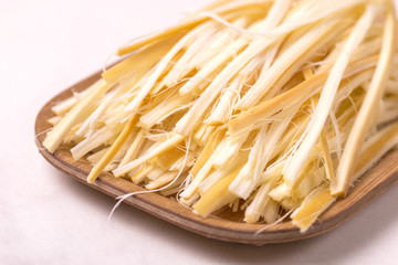 Healthy Snack. Smoked string cheese. Kobarcik. Selective focus