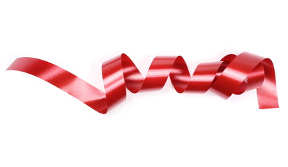 Red ribbon isolated on white background, top view