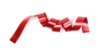 Red ribbon isolated on white background, top view