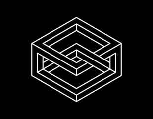 Impossible object. Isolated on black background. Vector outline illustration.