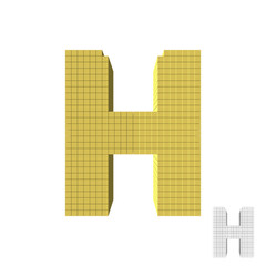3d pixelated capital letter H. 3d Vector illustration.  Front view.