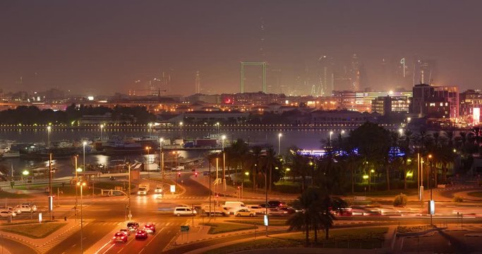 dubai creek deira sun set  4k time lapse zoom view UAE