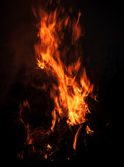 Fototapeta na wymiar Flames of bonfire at night
