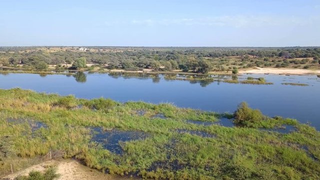 Okavango delta river on Namibia and Angola border