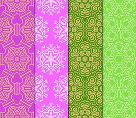 Vector seamless patterns set in trendy mono line style. Geometric textures.