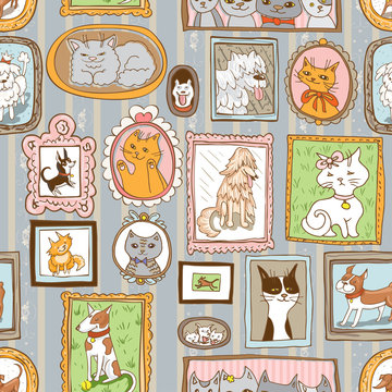 cute dogs and cats seamless vector pattern