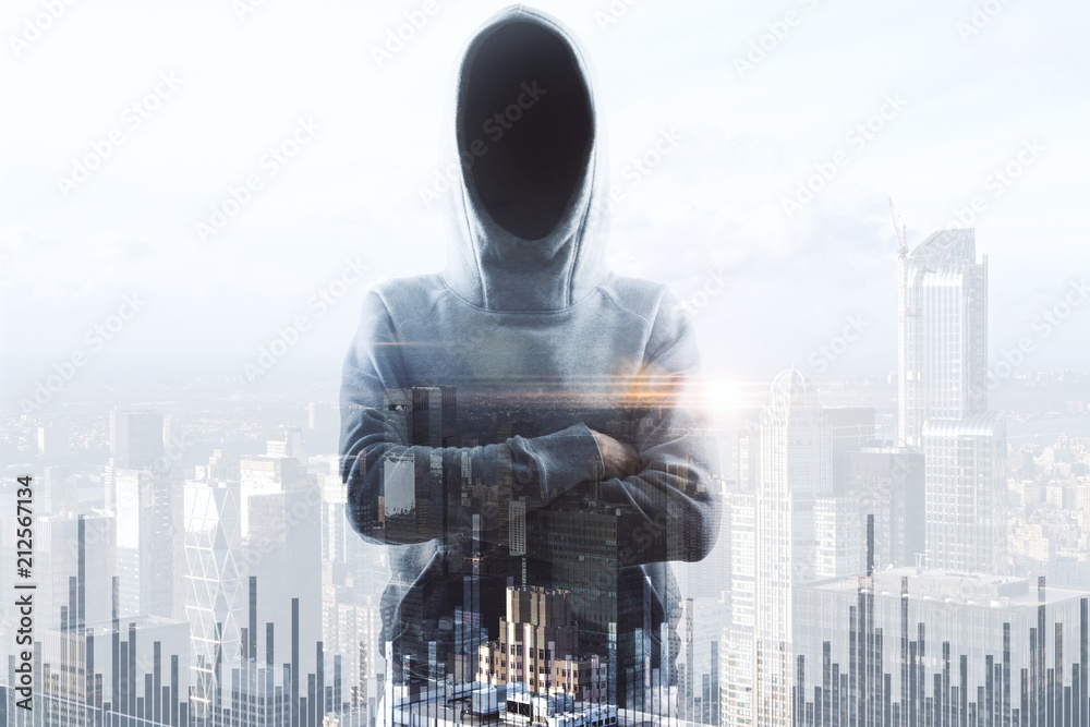Poster no face hacker and financial chart