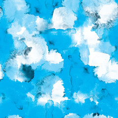 Obraz premium White and blue seamless pattern watercolor blots