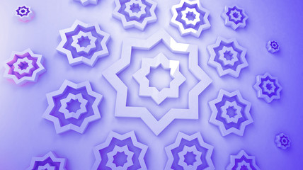 Eastern pattern, volumetric with neon light. 3D rendering