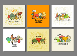 Naklejka premium Funny mushrooms, banner set for your design