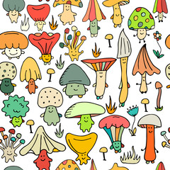 Smiling mushrooms, seamless pattern for your design