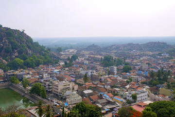 Bird's eye view of Sravanabelgola town from Vindhyagiri Hill, Shravanbelgola, Karnataka