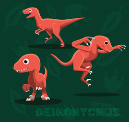Dinosaur Deinonychus Cartoon Vector Illustration