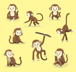 Monkey Poses Cartoon Vector Illustration