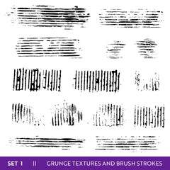 Ink Brush Strokes Grunge Collection. Dirty Design Elements Set. Paint Splatters, Freehand Grungy Lines. Vector illustration
